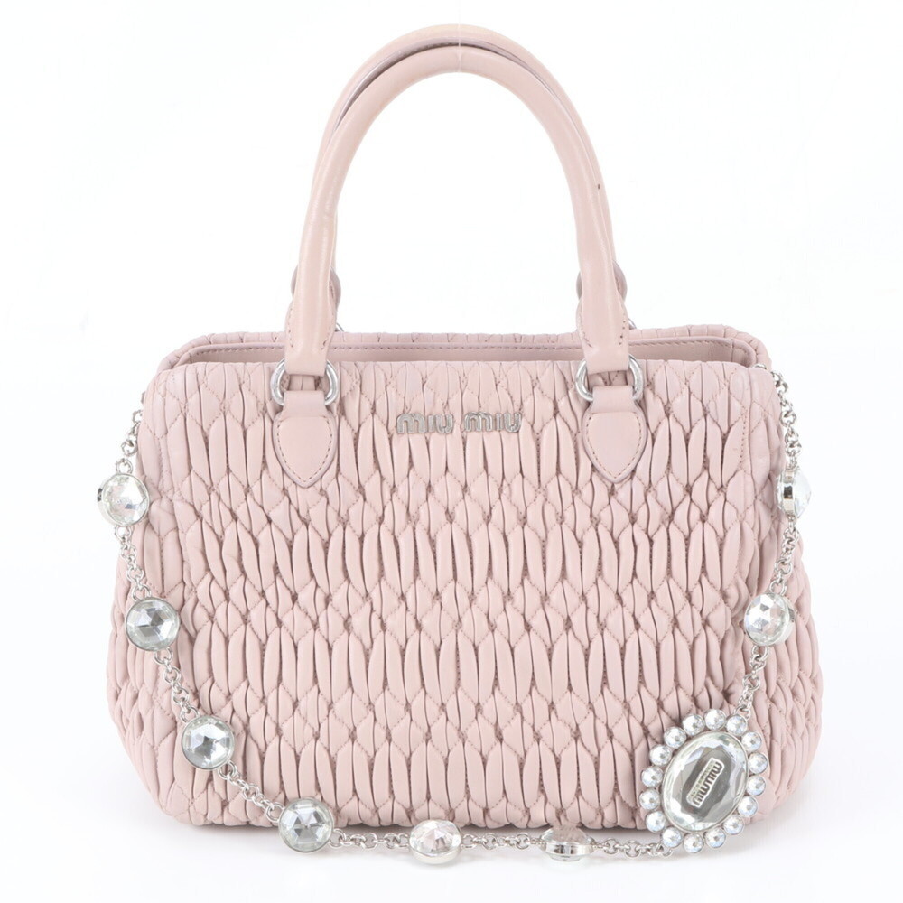 Miu Miu Miu Matelassé Nappa Crystal Leather 2-Way Tote Bag Shoulder Handbag f...